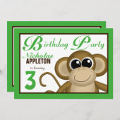 Invitations de fête d'anniversaire au Singe Vert (Devant / Derrière)