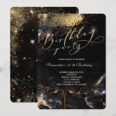 Invitations de fête d'anniversaire Black Gold Flor (Devant / Derrière)