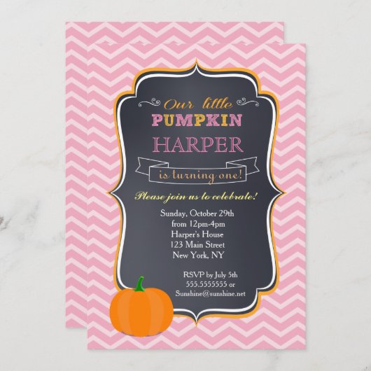 Invitations de fête d'anniversaire citrouille (Devant / Derrière)