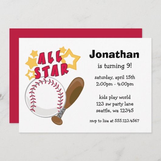 Invitations de fête d'anniversaire d'All Star de (Devant / Derrière)