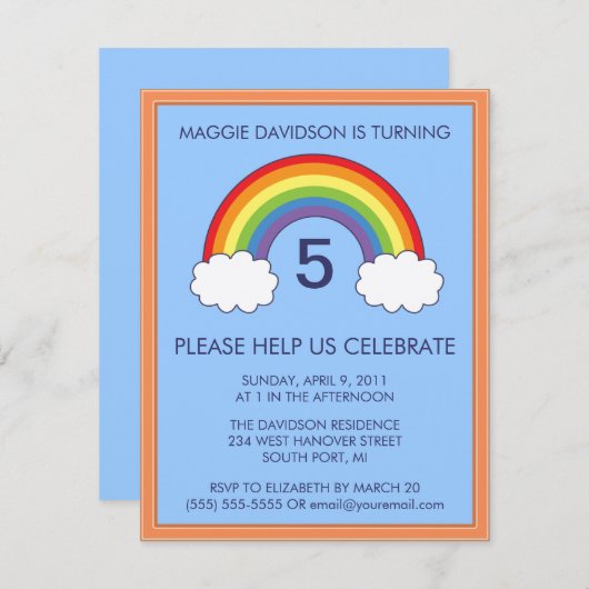 Invitations de fête d'anniversaire d'arc-en-ciel (Devant / Derrière)