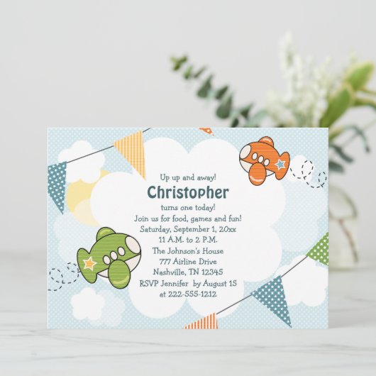 Invitations de fête d'anniversaire d'avion (Debout devant)
