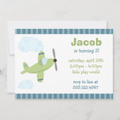 Invitations de fête d'anniversaire d'avion vert et (Devant)
