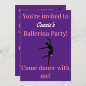 Invitations de fête d'anniversaire de Ballerina (Devant / Derrière)