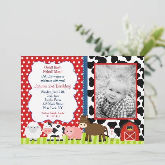 Invitations de fête d'anniversaire de basse-cour (Debout devant)