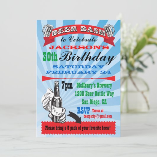 Invitations de fête d'anniversaire de Beer Bash (Debout devant)