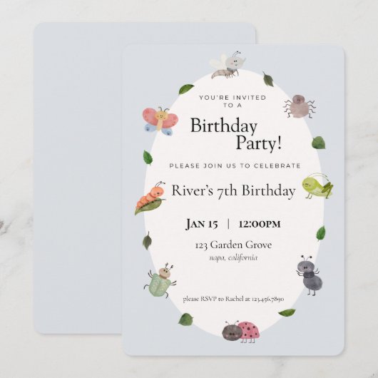 Invitations de fête d'anniversaire de bogues (Devant / Derrière)