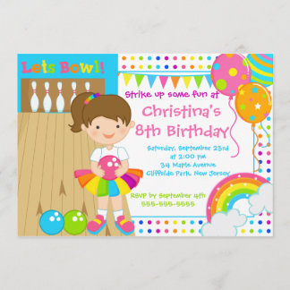 Invitations de fête d'anniversaire de bowling de