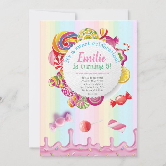 Invitations de fête d'anniversaire de Candyland (Devant)