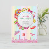 Invitations de fête d'anniversaire de Candyland (Debout devant)