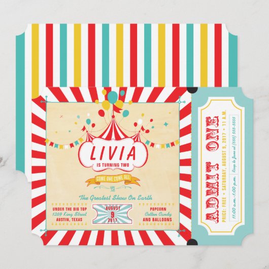 Invitations de fête d'anniversaire de carnaval (Devant / Derrière)