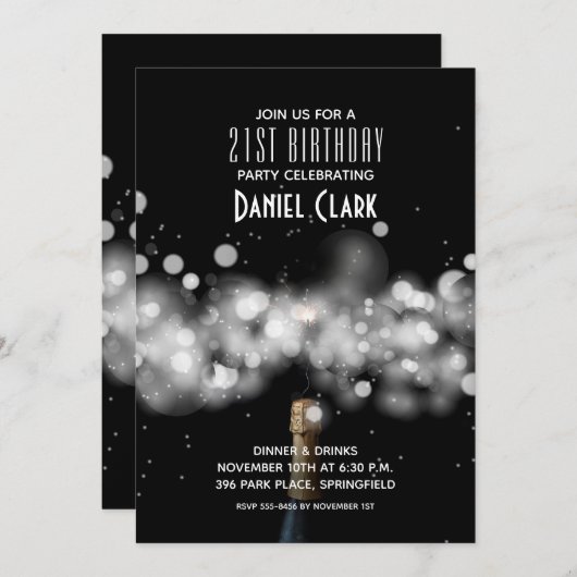 Invitations de fête d'anniversaire de Champagne Sp (Devant / Derrière)