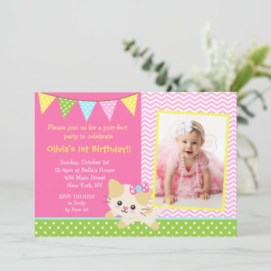 Invitations de fête d'anniversaire de chat de (Debout devant)