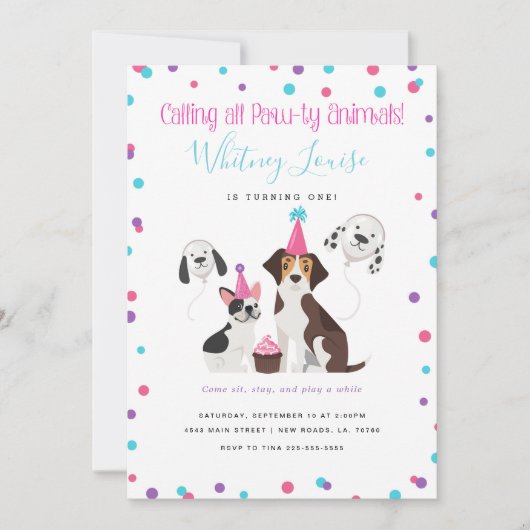 Invitations de fête d'anniversaire de chiot (Devant)