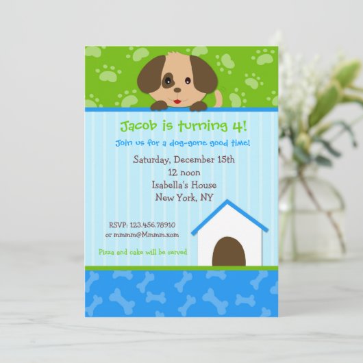 Invitations de fête d'anniversaire de chiot (Debout devant)