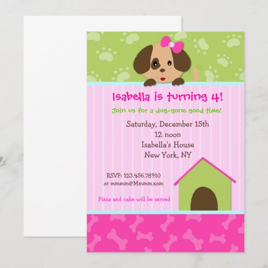 Invitations de fête d'anniversaire de chiot (Devant / Derrière)
