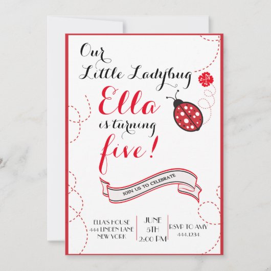 Invitations de fête d'anniversaire de coccinelle (Devant)