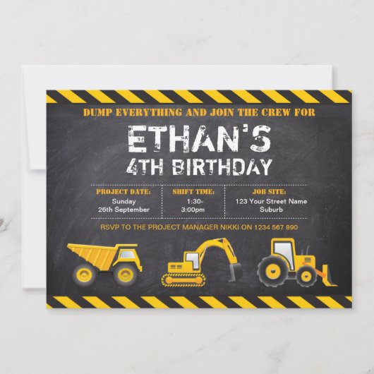 Invitations de fête d'anniversaire de construction (Devant)
