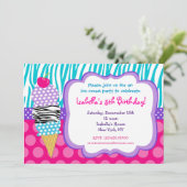 Invitations de fête d'anniversaire de crème glacée (Debout devant)