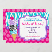 Invitations de fête d'anniversaire de crème glacée (Devant / Derrière)