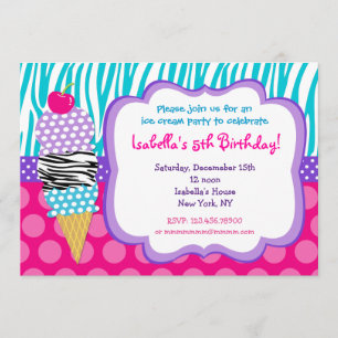 Invitations de fête d'anniversaire de crème glacée