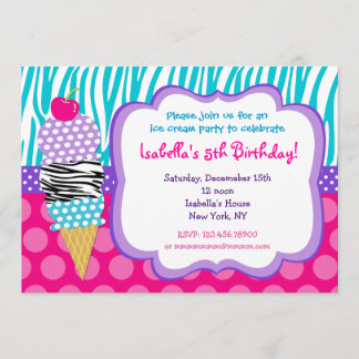 Invitations de fête d'anniversaire de crème glacée