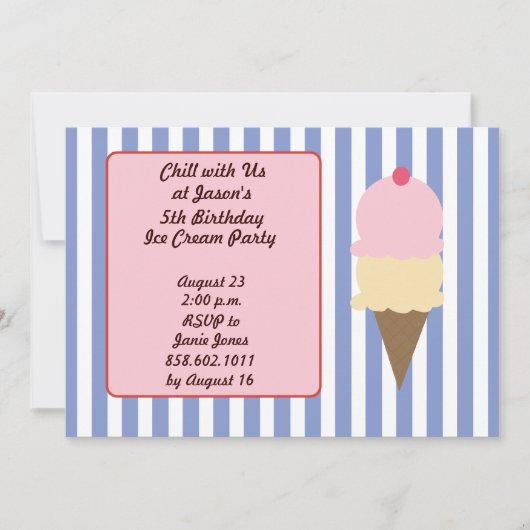 Invitations de fête d'anniversaire de crème glacée (Devant)