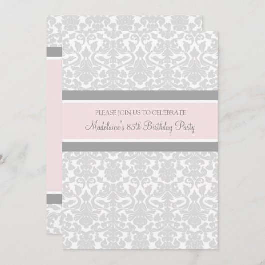 Invitations de fête d'anniversaire de damassé (Devant / Derrière)