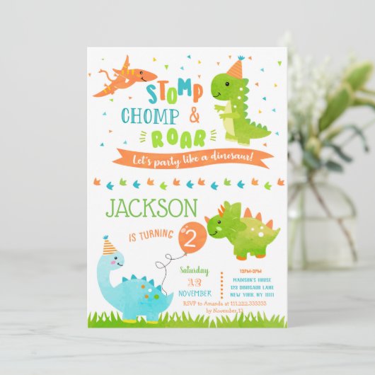 Invitations de fête d'anniversaire de Dinosaur (Debout devant)