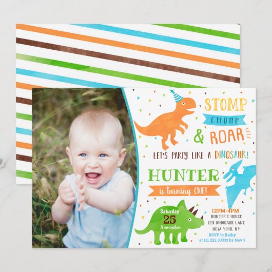 Invitations de fête d'anniversaire de Dinosaur (Devant / Derrière)
