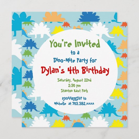 Invitations de fête d'anniversaire de Dinosaur (Devant / Derrière)