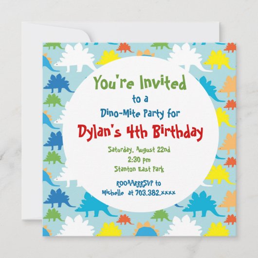 Invitations de fête d'anniversaire de Dinosaur (Devant)