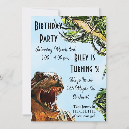 Invitations de fête d'anniversaire de Dinosaur (Devant)