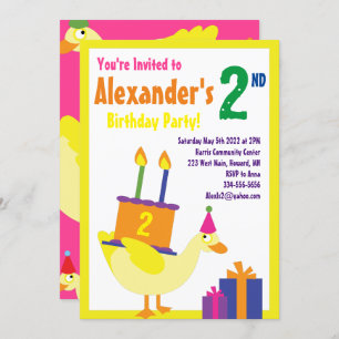 Invitations de fête d'anniversaire de Duck Animal 