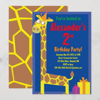 Invitations de fête d'anniversaire de Giraffe Anim