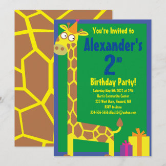 Invitations de fête d'anniversaire de Giraffe Anim