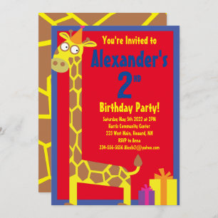 Invitations de fête d'anniversaire de Giraffe Anim