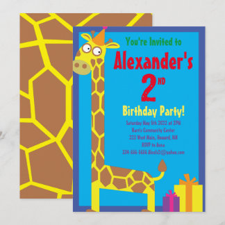 Invitations de fête d'anniversaire de Giraffe Anim