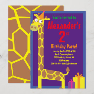 Invitations de fête d'anniversaire de Giraffe Anim