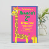 Invitations de fête d'anniversaire de Giraffe Anim (Debout devant)