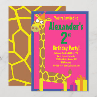 Invitations de fête d'anniversaire de Giraffe Anim