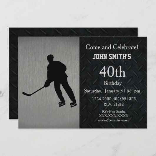 Invitations de fête d'anniversaire de hockey robus (Devant / Derrière)