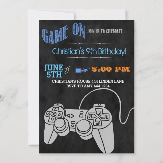 Invitations de fête d'anniversaire de jeu vidéo (Devant)