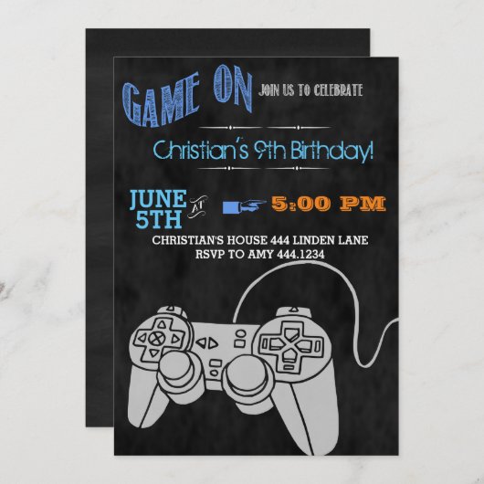 Invitations de fête d'anniversaire de jeu vidéo (Devant / Derrière)