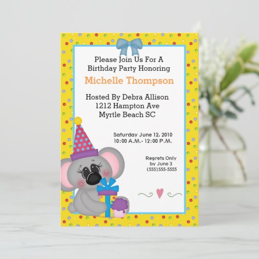 Invitations de fête d'anniversaire de Koala (Debout devant)