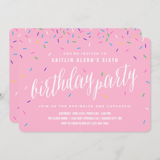 Invitations de fête d'anniversaire de la fille de (Devant / Derrière)