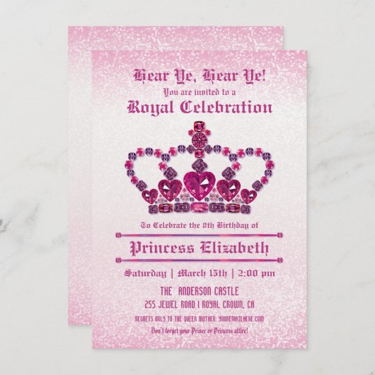 Invitations de fête d'anniversaire de la princesse (Devant / Derrière)