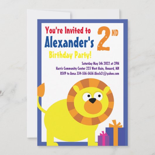 Invitations de fête d'anniversaire de l'animal Lio (Devant)