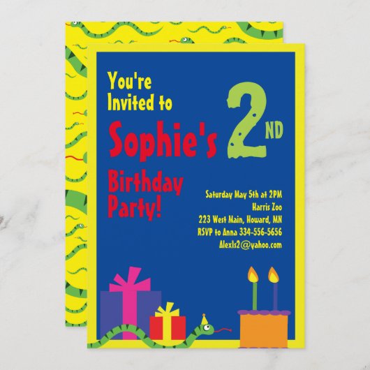 Invitations de fête d'anniversaire de l'animal ser (Devant / Derrière)