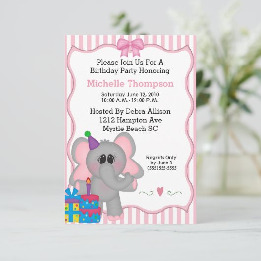Invitations de fête d'anniversaire de l'éléphant r (Debout devant)